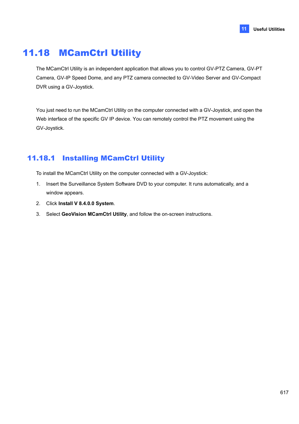 18 mcamctrl utility, 1 installing mcamctrl utility | CCTV Camera Pros Geovision 8.4 Multicam Digital Surveillance System User Manual | Page 633 / 648