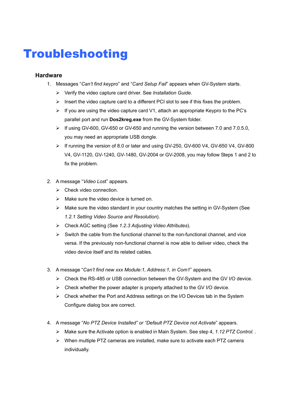 Troubleshooting | CCTV Camera Pros Geovision 8.4 Multicam Digital Surveillance System User Manual | Page 635 / 648