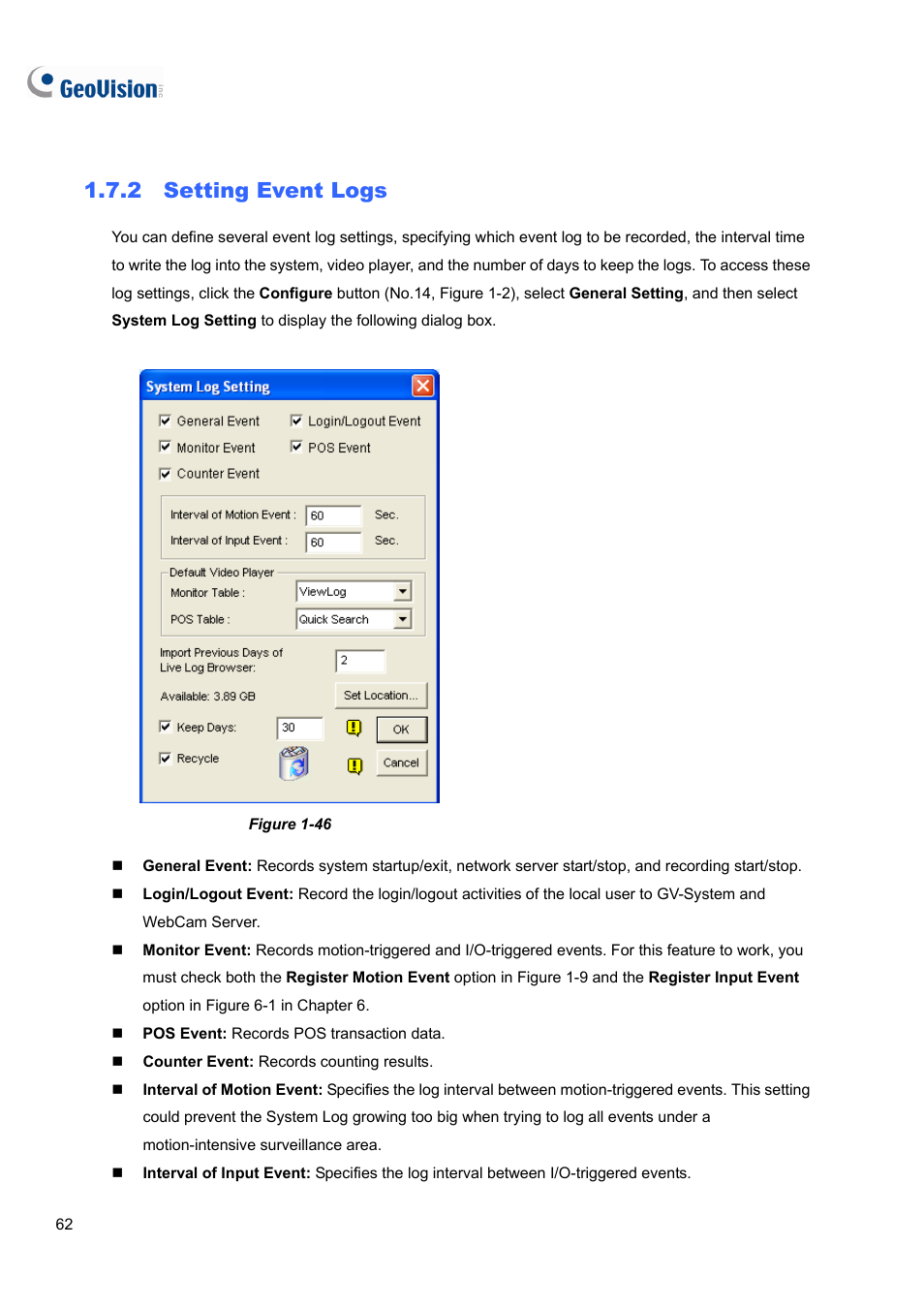 2 setting event logs | CCTV Camera Pros Geovision 8.4 Multicam Digital Surveillance System User Manual | Page 78 / 648