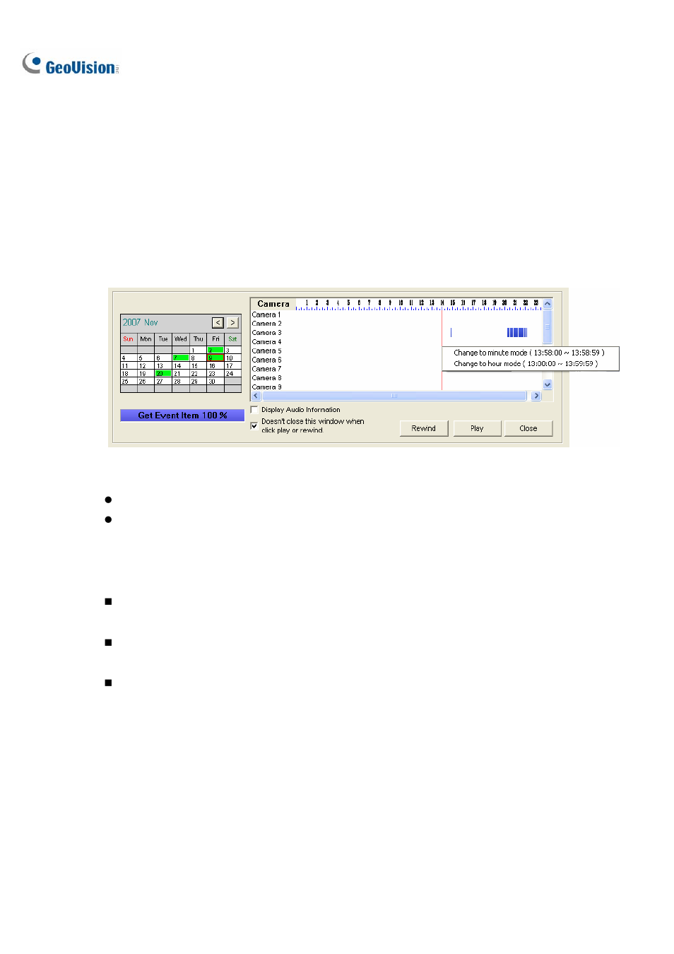 Timeline search | CCTV Camera Pros Geovision 8.2 Multicam Digital Surveillance System User Manual | Page 198 / 445