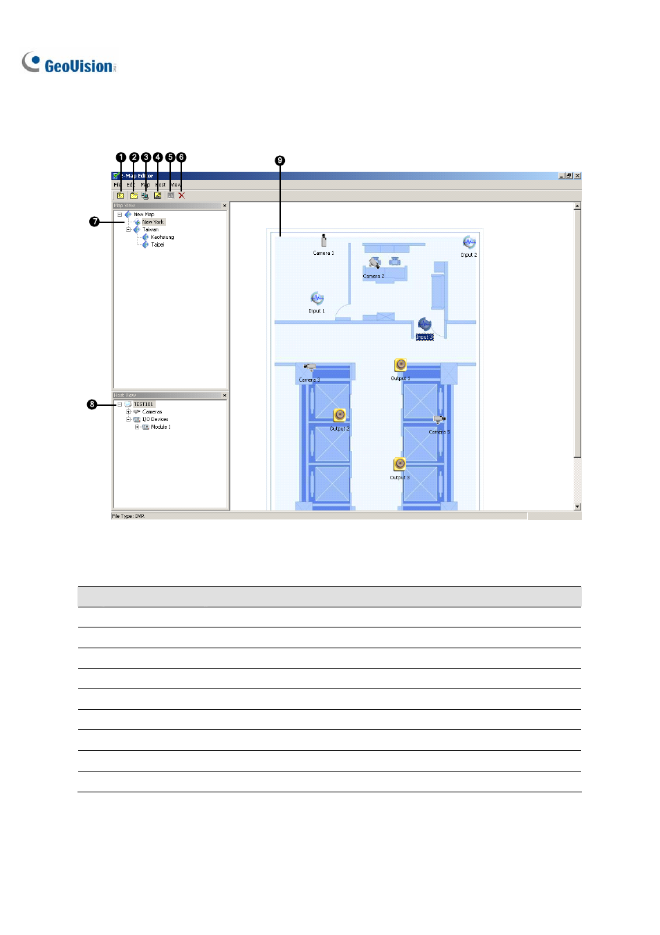 The e-map editor window | CCTV Camera Pros Geovision 8.2 Multicam Digital Surveillance System User Manual | Page 326 / 445