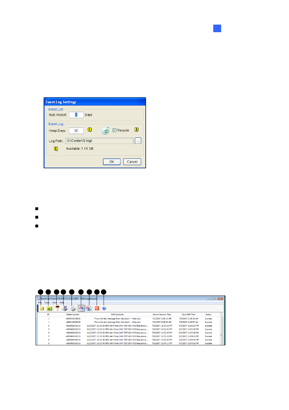 Sms log, Setting sms log, Viewing sms log | CCTV Camera Pros Geovision 8.2 Multicam Digital Surveillance System User Manual | Page 359 / 445