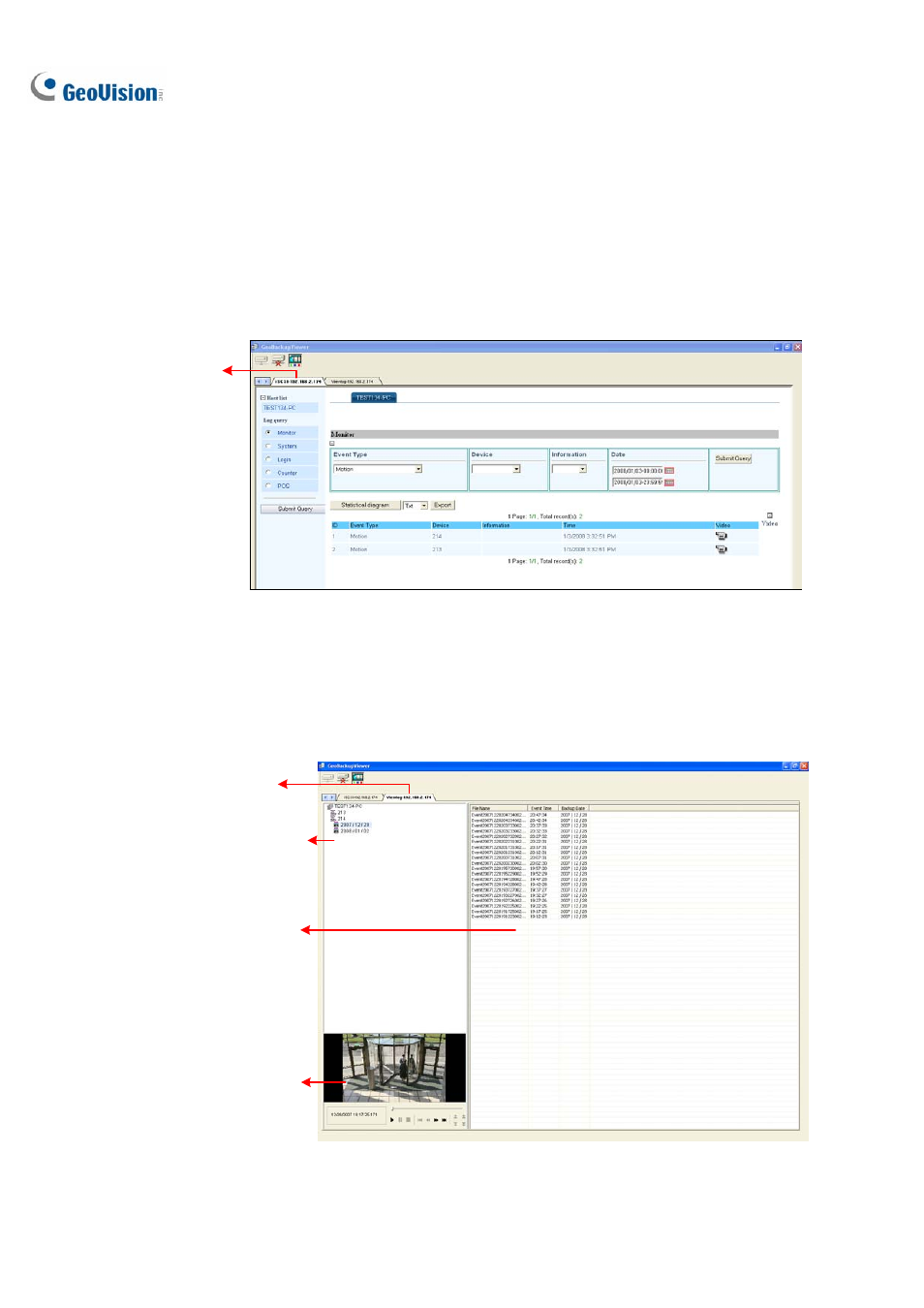 Performing queries, Viewing the event files | CCTV Camera Pros Geovision 8.2 Multicam Digital Surveillance System User Manual | Page 424 / 445