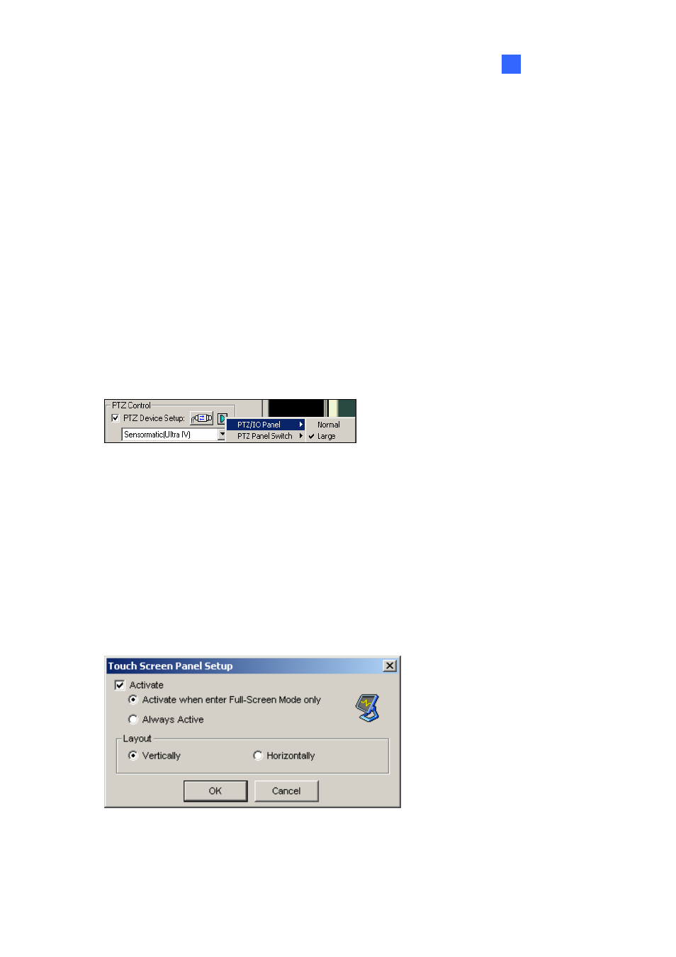 Touch screen support, Ptz and i/o control panel, Touch screen panel | CCTV Camera Pros Geovision 8.2 Multicam Digital Surveillance System User Manual | Page 75 / 445