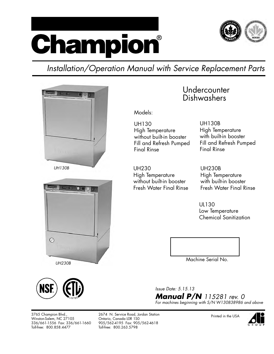 CHAMPION UL-130 Manual User Manual | 116 pages