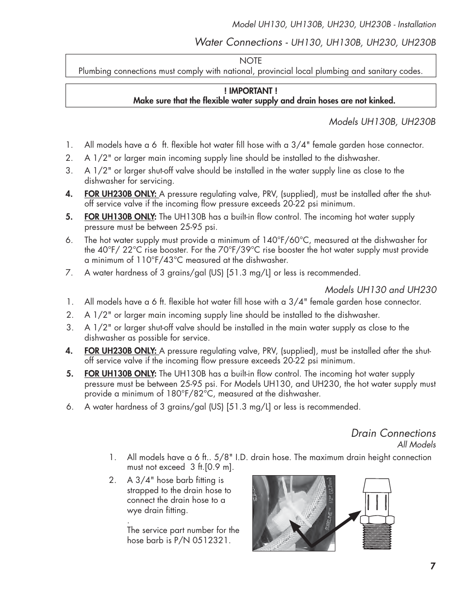 Water connections, Drain connections | CHAMPION UL-130 Manual User Manual | Page 17 / 116