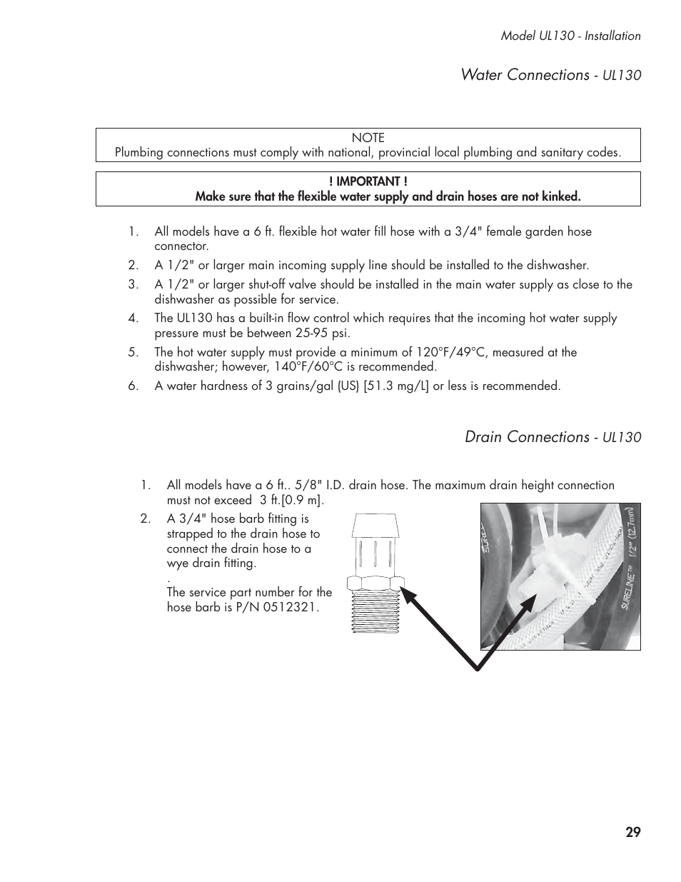 Water connections, Drain connections | CHAMPION UL-130 Manual User Manual | Page 39 / 116