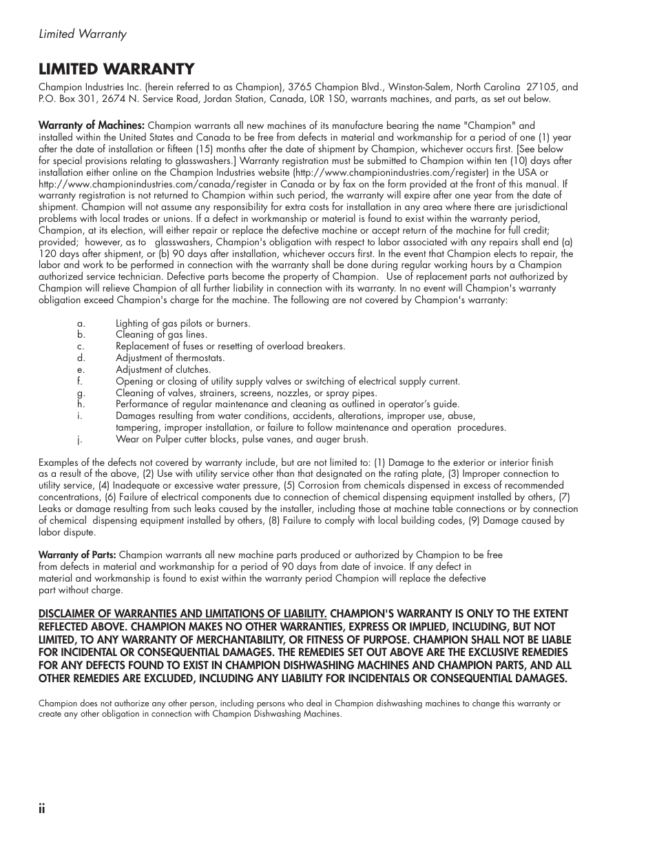 Limited warranty | CHAMPION UL-130 Manual User Manual | Page 6 / 116