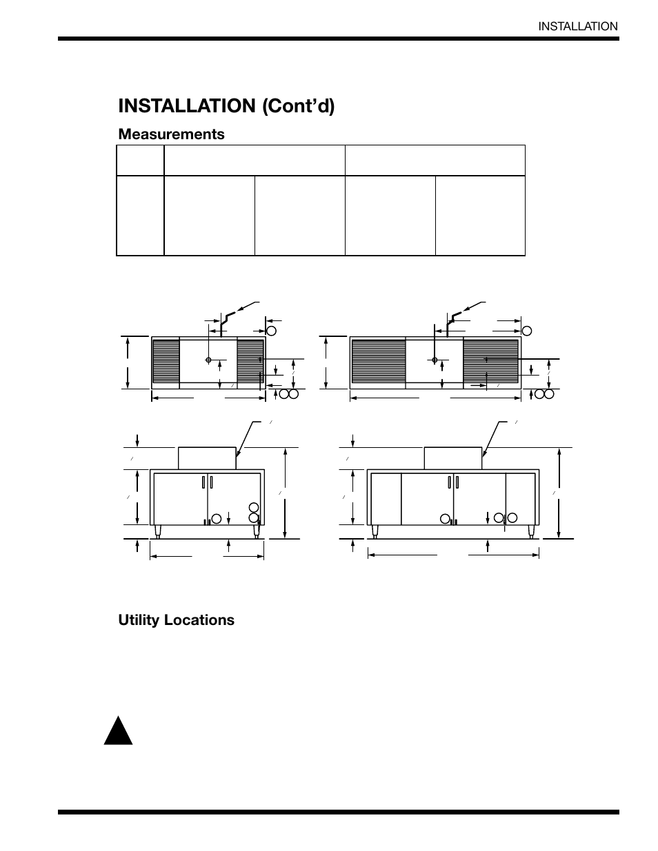 Installation (cont’d), Measurements, Utility locations | CHAMPION CG Installation Instructions User Manual | Page 2 / 3