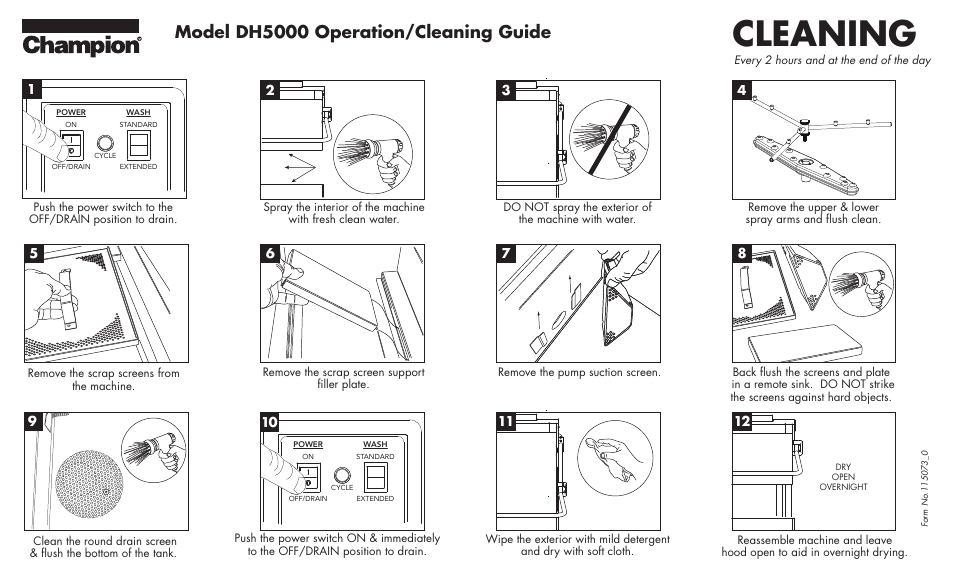 Cleaning, Model dh5000 operation/cleaning guide | CHAMPION DH5000 VHR Cleaning Guide User Manual | Page 2 / 2