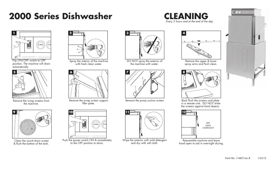 Dh2000 clean_012313, 2000 series dishwasher, Cleaning | CHAMPION Versa-Clean DH2000 Cleaning Guide User Manual | Page 2 / 2