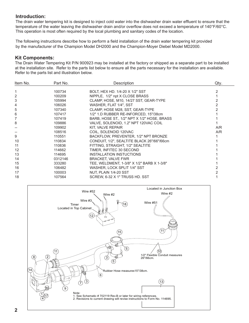 2introduction, Kit components | CHAMPION Versa-Clean DH2000 Installation Statement User Manual | Page 2 / 4