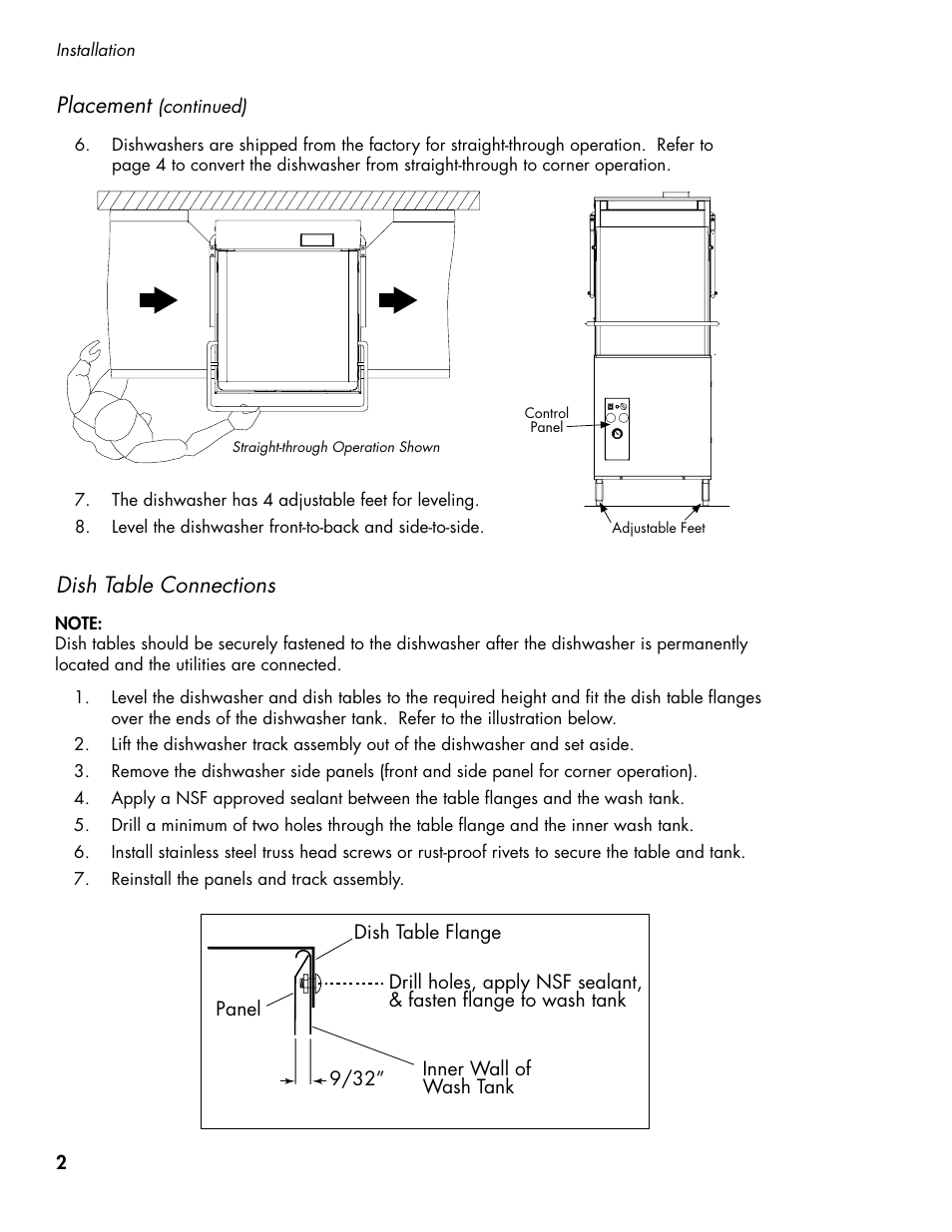 Placement, Dish table connections | CHAMPION DH5000T Single Source Gas Manual User Manual | Page 10 / 124