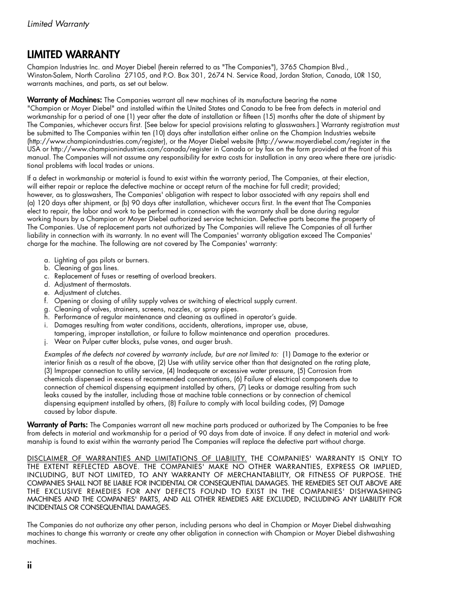 Limited warranty | CHAMPION DH5000T Single Source Gas Manual User Manual | Page 6 / 124