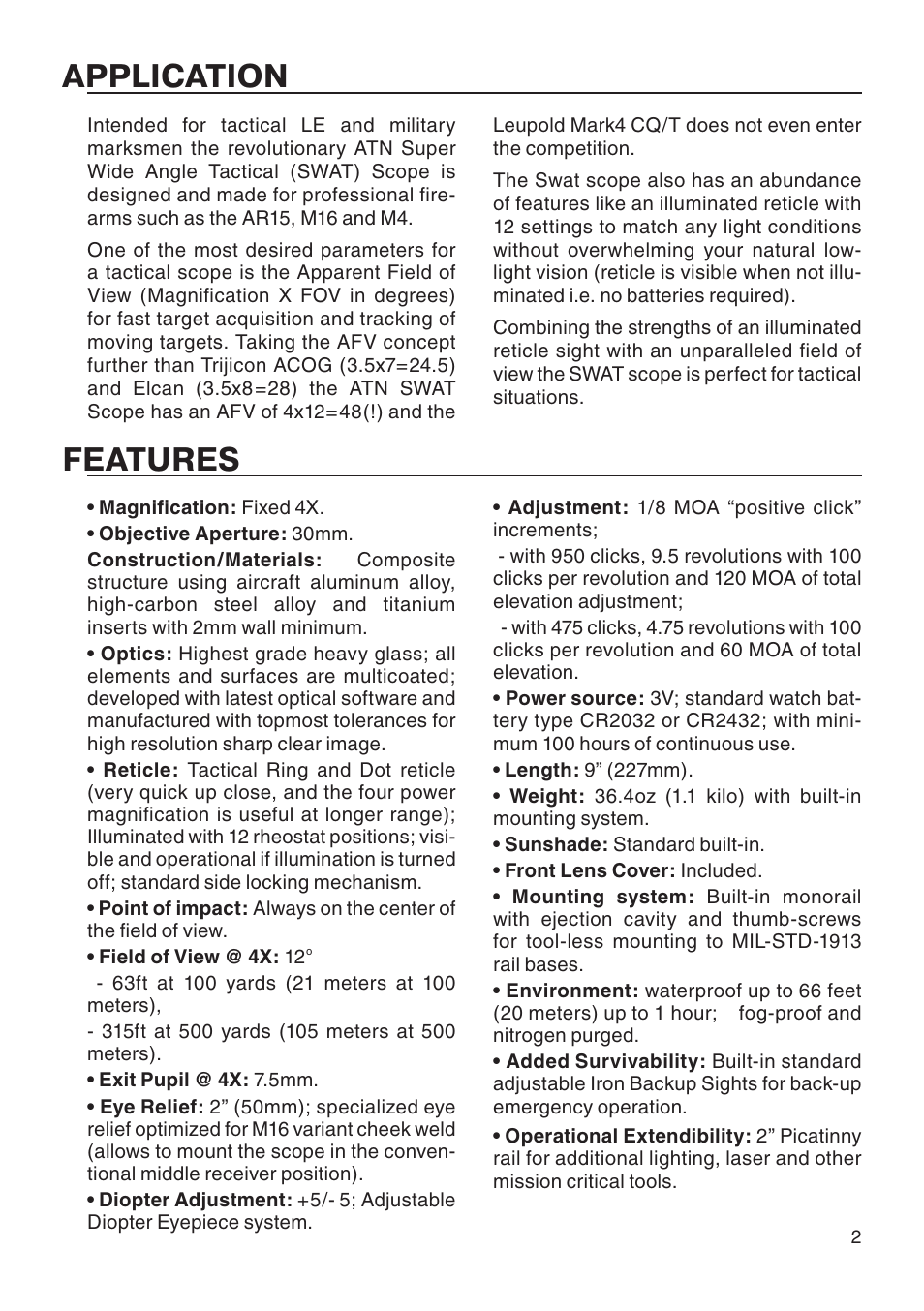 Features application | ATN S.W.A.T. ATN 4X12 User Manual | Page 3 / 8