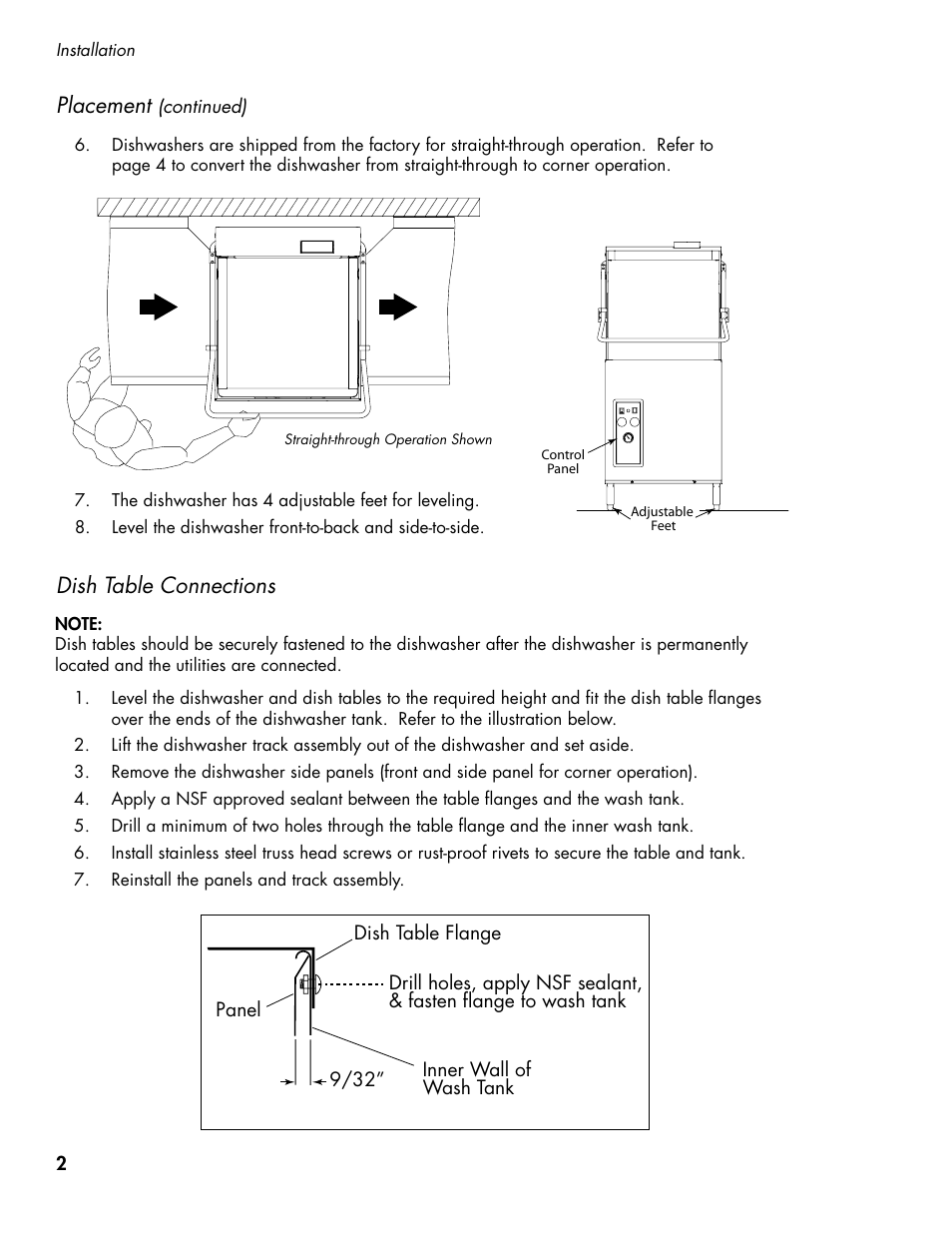 Placement, Dish table connections | CHAMPION DH5000 Single Source Gas Door Machine Manual User Manual | Page 10 / 122