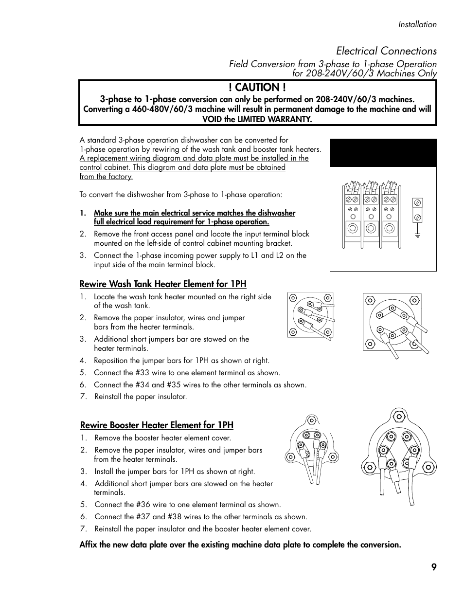 Electrical connections ! caution, L3 l2 l1 | CHAMPION DH5000 Single Source Gas Door Machine Manual User Manual | Page 17 / 122