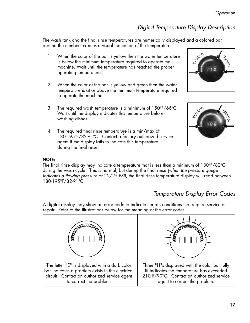 Eh h h, Digital temperature display description, Temperature display error codes | CHAMPION DH5000 Single Source Gas Door Machine Manual User Manual | Page 25 / 122