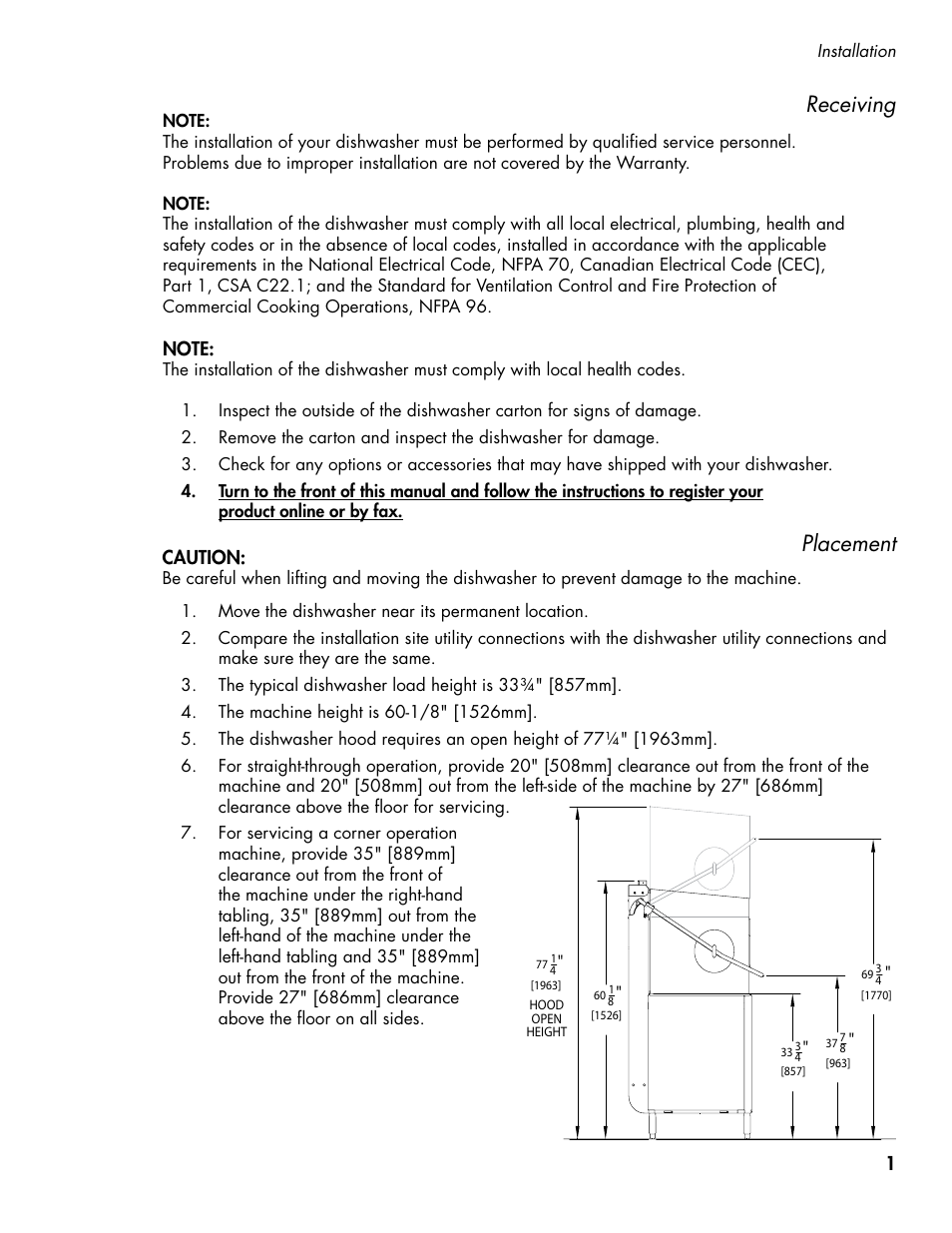 Dh5000_130_042514, Receiving, Placement | CHAMPION DH5000 Single Source Gas Door Machine Manual User Manual | Page 9 / 122