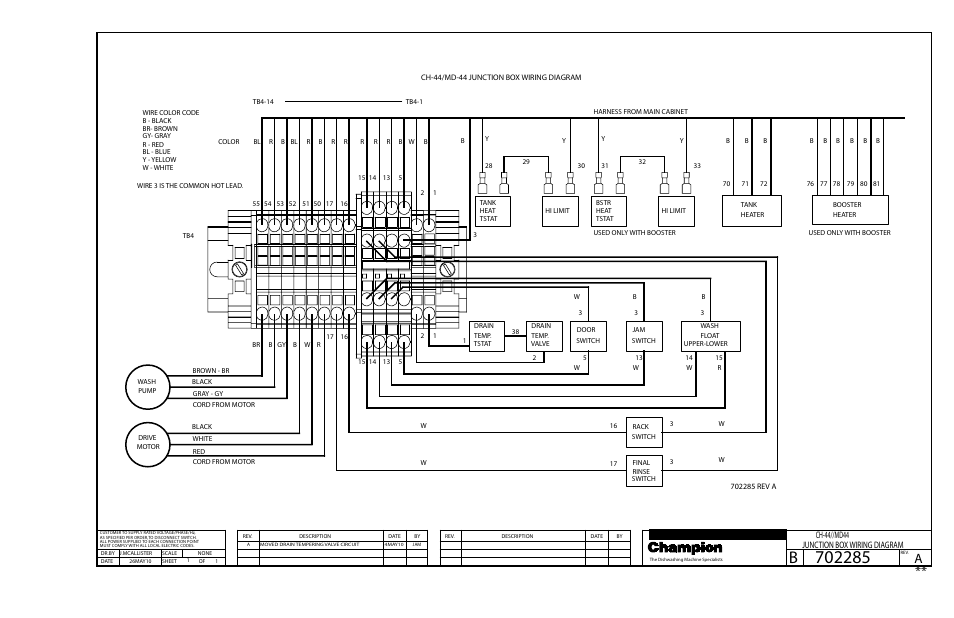 Junction box wiring diagram ch-44//md44 | CHAMPION CH66 Manual User Manual | Page 102 / 104