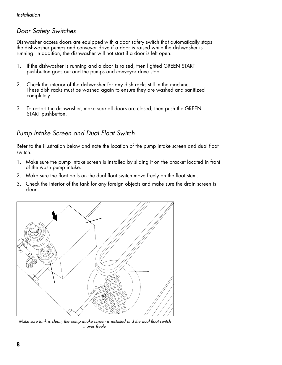 Pump intake screen and dual float switch, Door safety switches | CHAMPION CH66 Manual User Manual | Page 16 / 104