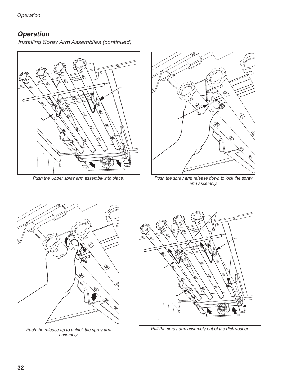 Operation, Installing spray arm assemblies (continued) | CHAMPION EEUCCW8 User Manual | Page 40 / 202