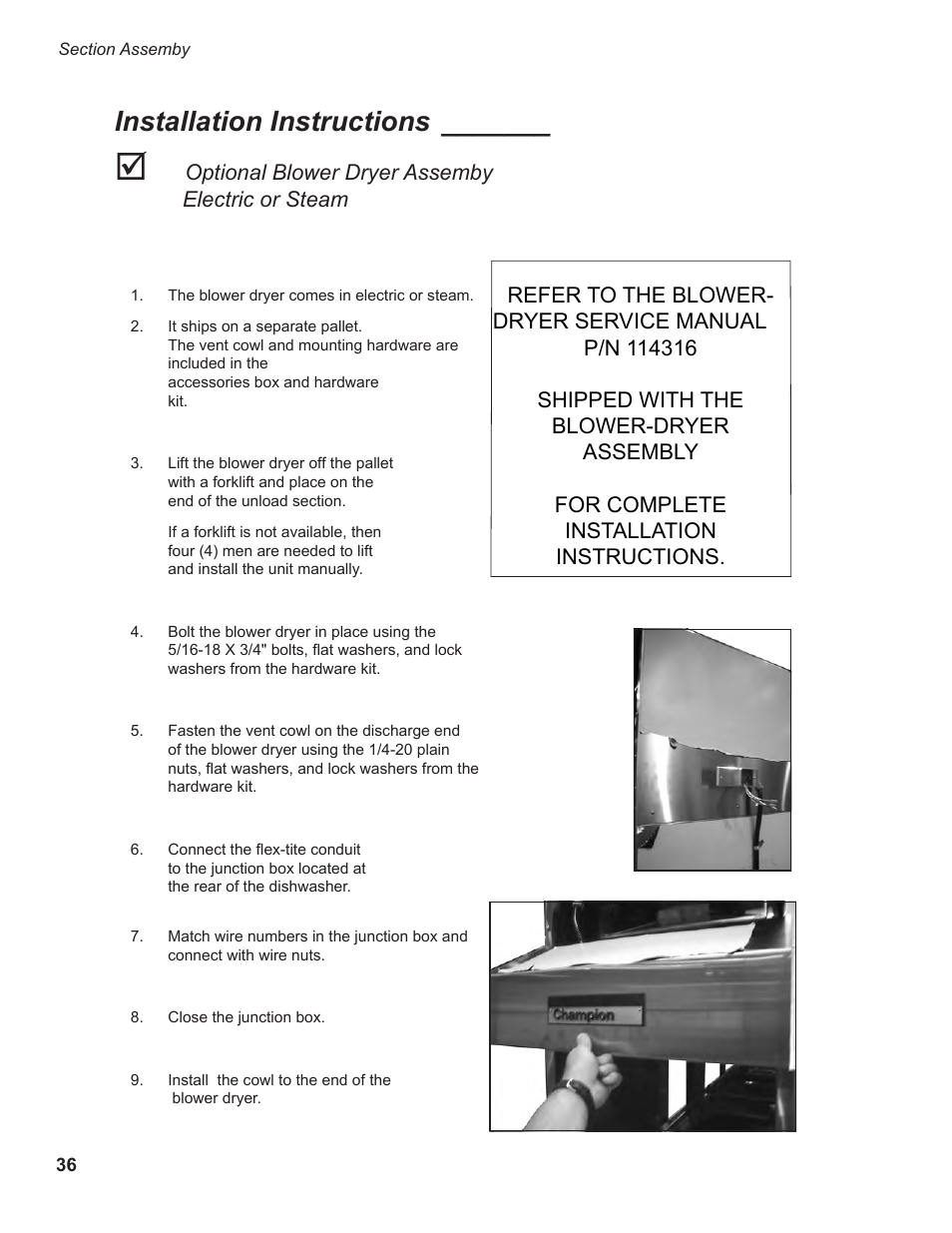 Installation instructions | CHAMPION EUCCW Series User Manual | Page 44 / 230