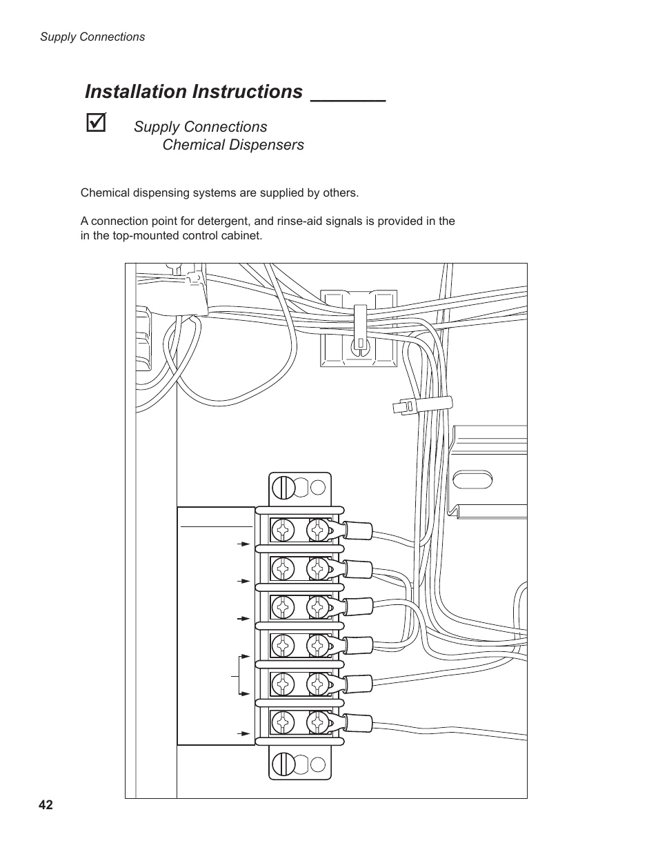 Installation instructions, Supply connections chemical dispensers | CHAMPION EUCCW Series User Manual | Page 50 / 230