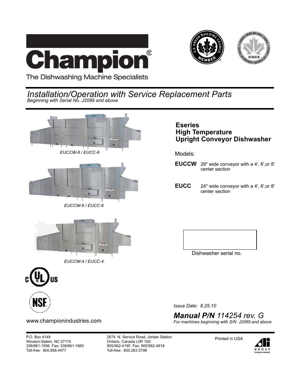 CHAMPION EUCC Series User Manual | 230 pages