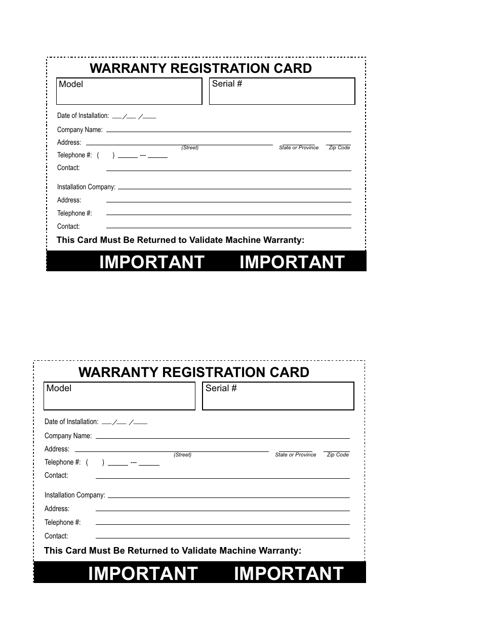 Important important, Warranty registration card | CHAMPION EUCC Series User Manual | Page 4 / 230