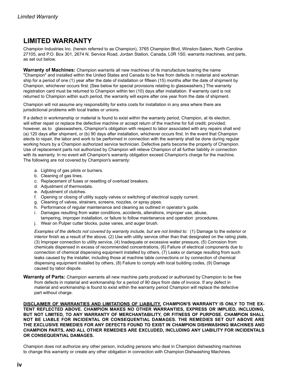 Limited warranty | CHAMPION EUCC Series User Manual | Page 8 / 230