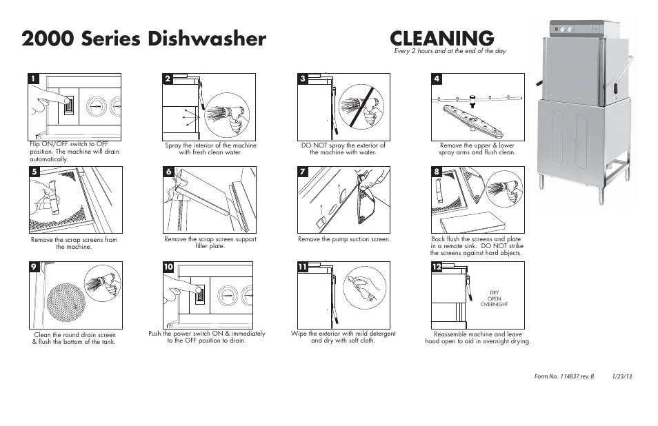 2000 cleaning114837, 2000 series dishwasher, Cleaning | CHAMPION IDH2000 Operation Guide User Manual | Page 2 / 2