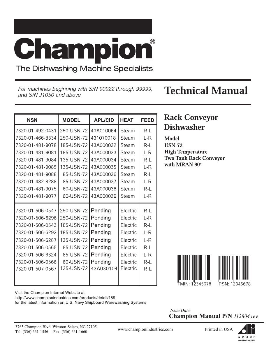 CHAMPION USN72 User Manual | 192 pages