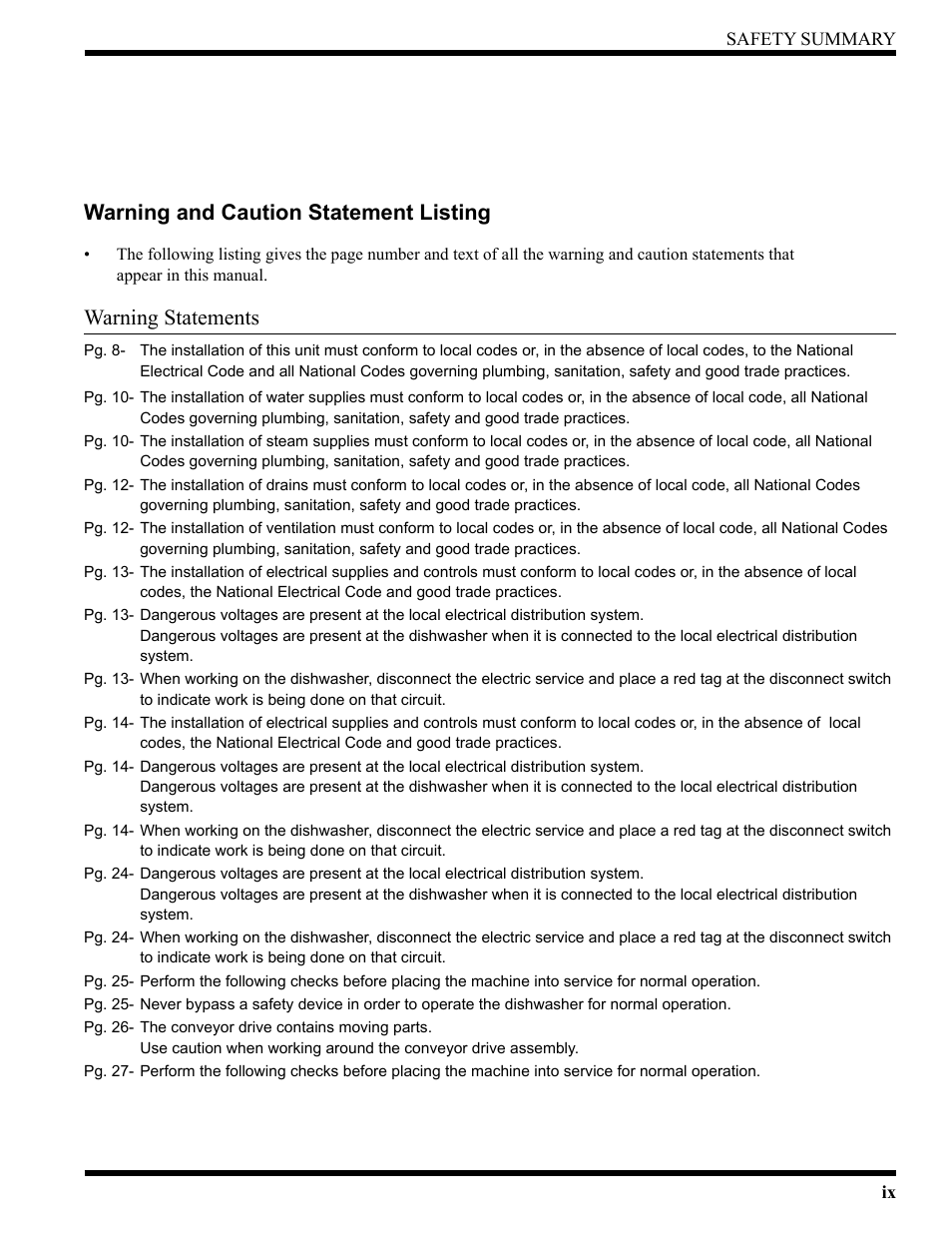 Warning and caution statement listing, Warning statements | CHAMPION USN72 User Manual | Page 11 / 192