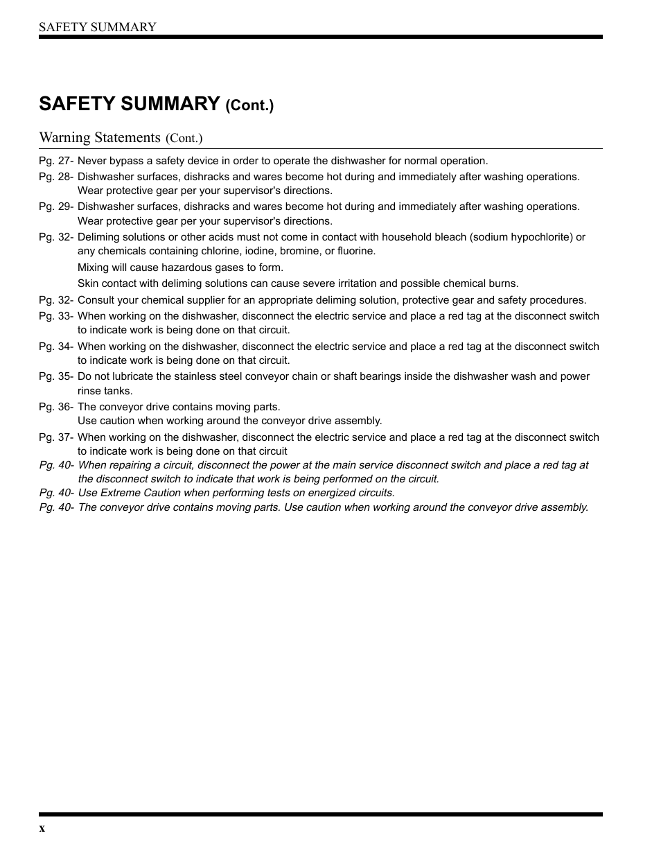 Safety summary, Cont.), Warning statements | CHAMPION USN72 User Manual | Page 12 / 192