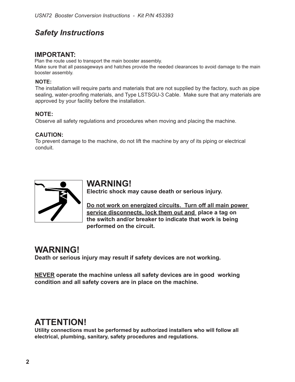 Warning, Attention, Safety instructions | CHAMPION USN72 User Manual | Page 164 / 192