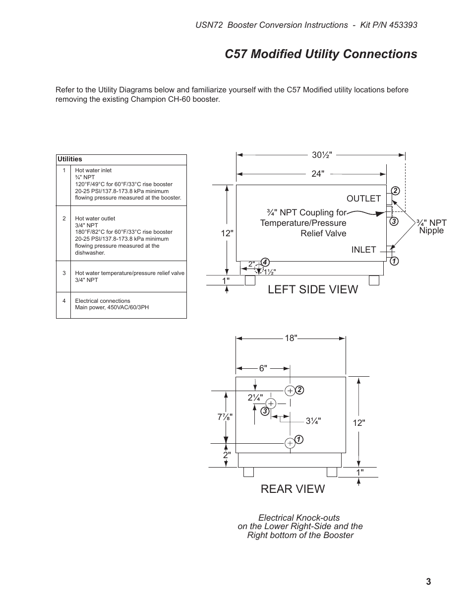 C57 modified utility connections, Left side view rear view | CHAMPION USN72 User Manual | Page 165 / 192