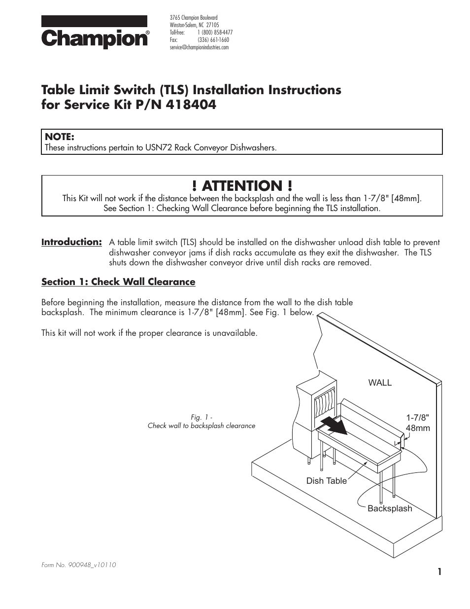 Attention | CHAMPION USN72 User Manual | Page 185 / 192