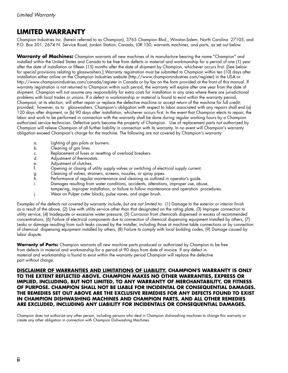 Limited warranty | CHAMPION PP3 User Manual | Page 6 / 36