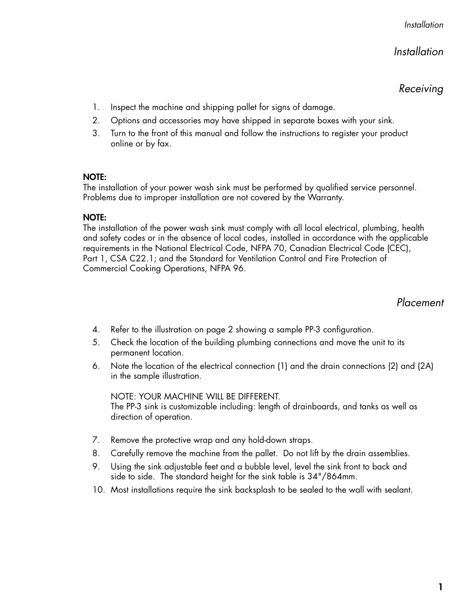 Pp3_114_032814, Placement installation receiving | CHAMPION PP3 User Manual | Page 9 / 36