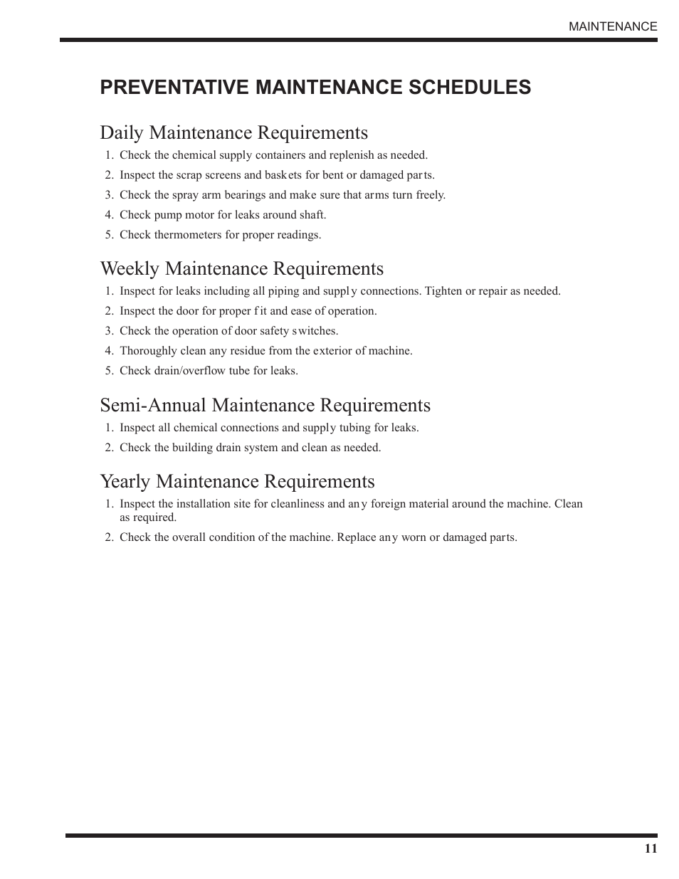 Weekly maintenance requirements, Semi-annual maintenance requirements, Yearly maintenance requirements | CHAMPION PP-28 Cleaning Guide User Manual | Page 2 / 3