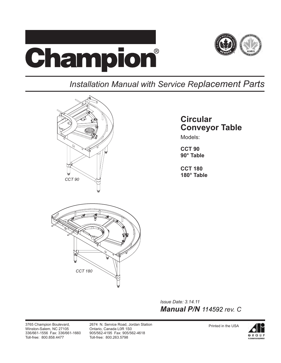 CHAMPION CCT Table System User Manual | 20 pages