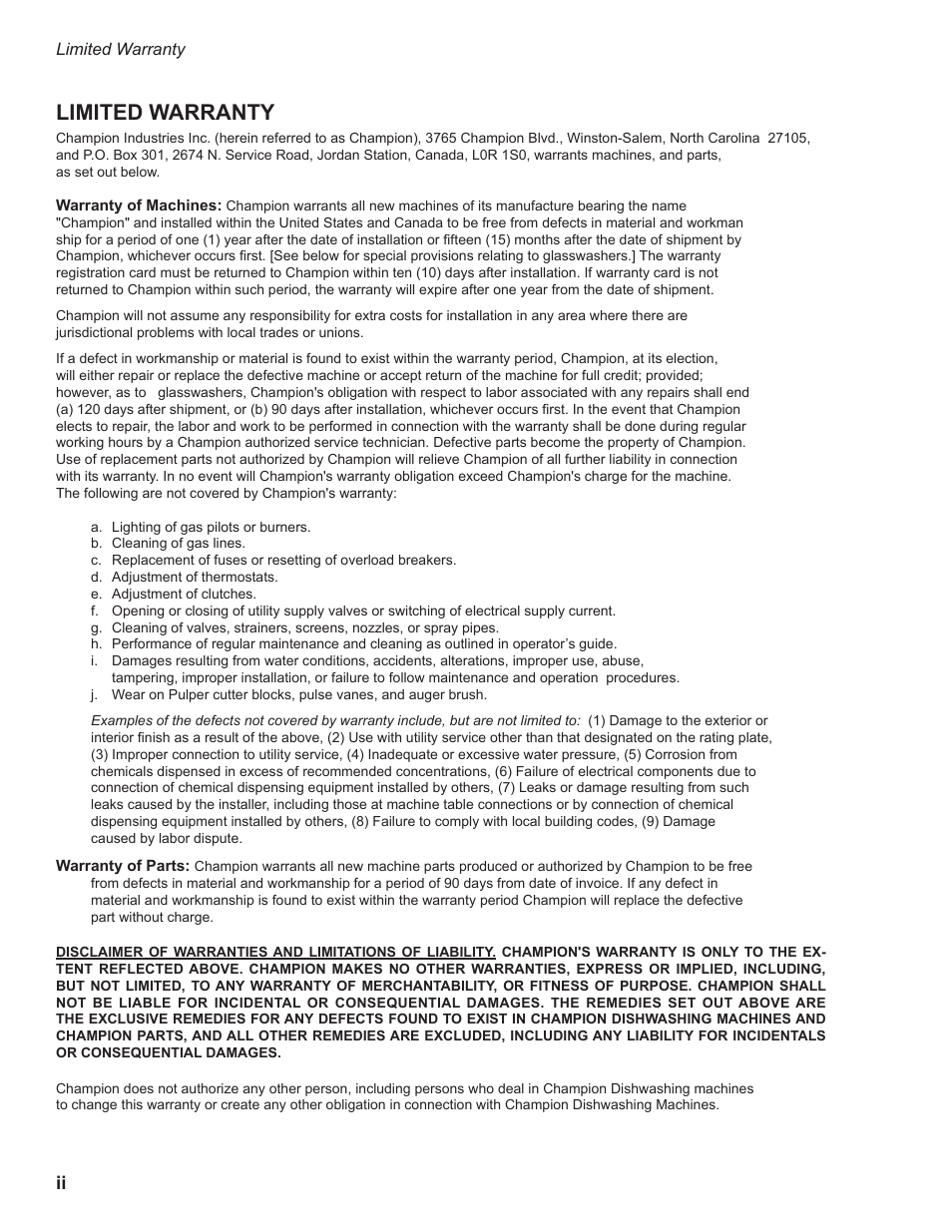 Limited warranty | CHAMPION CCT Table System User Manual | Page 6 / 20