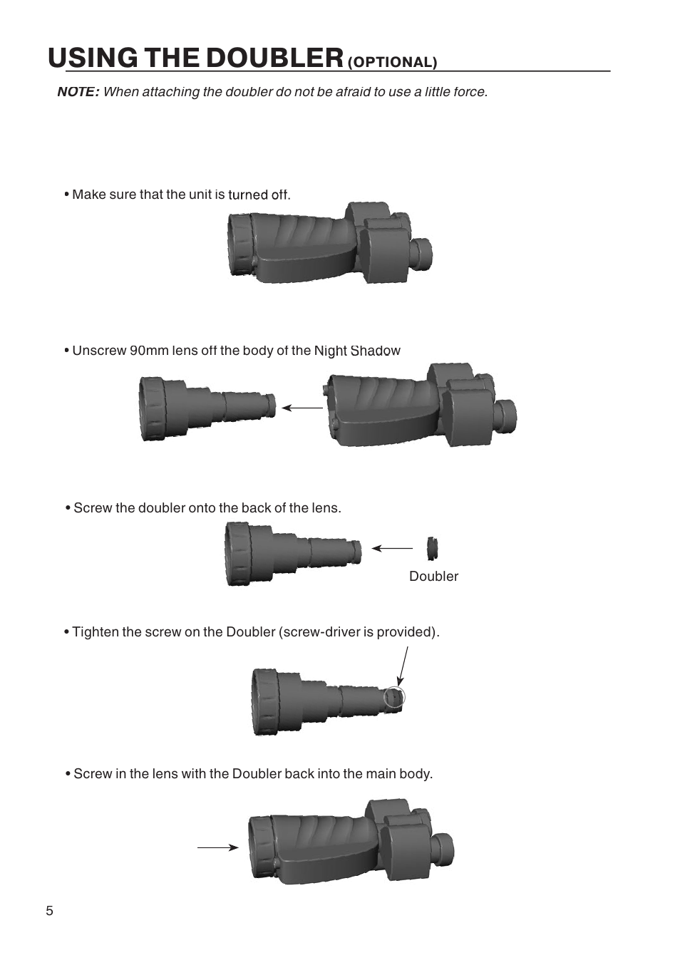 Using the doubler | ATN Night Shadow Night Vision Biocular User Manual | Page 6 / 12