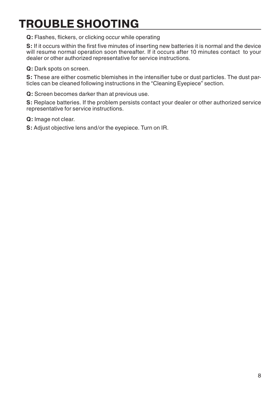 Trouble shooting | ATN Night Shadow Night Vision Biocular User Manual | Page 9 / 12