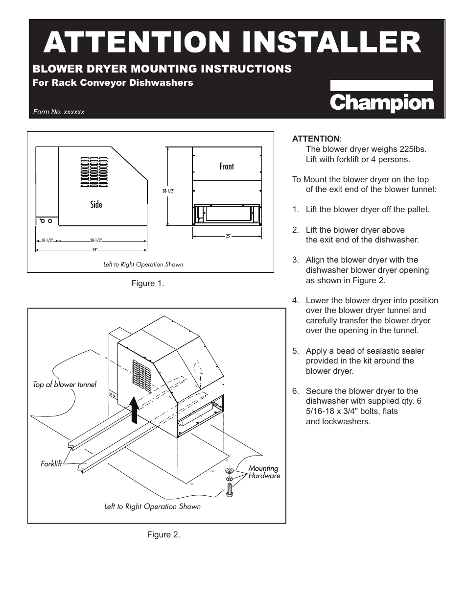 CHAMPION EBD-48 Rack Mounting Instructions User Manual | 1 page