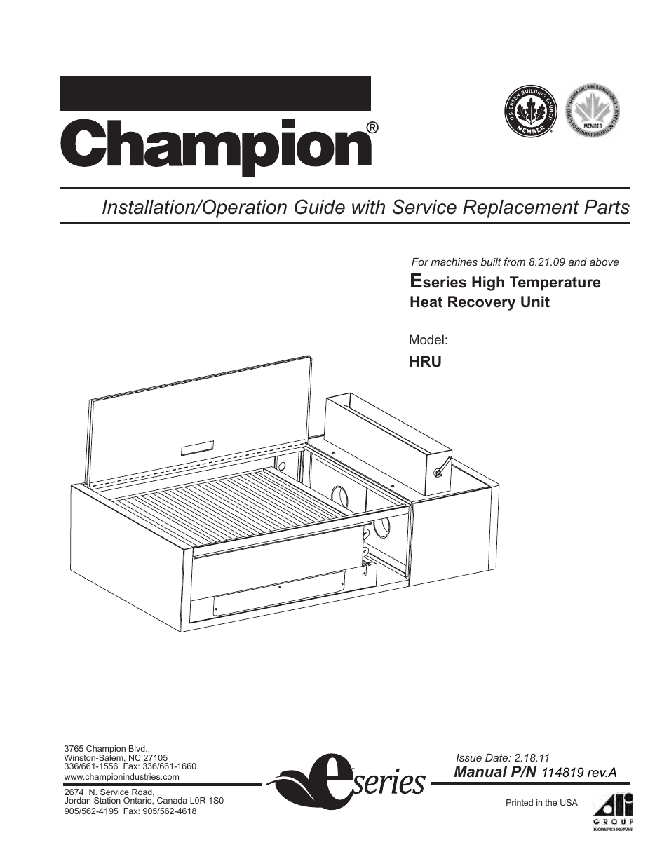 CHAMPION Heat Recovery User Manual | 42 pages