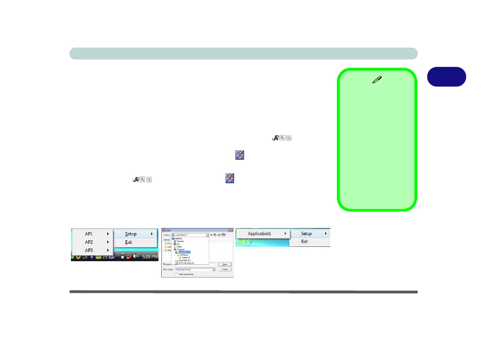 Application quick buttons, Application quick buttons -11, Application | chiliGREEN 17 M670SU MK2 User Manual | Page 51 / 224