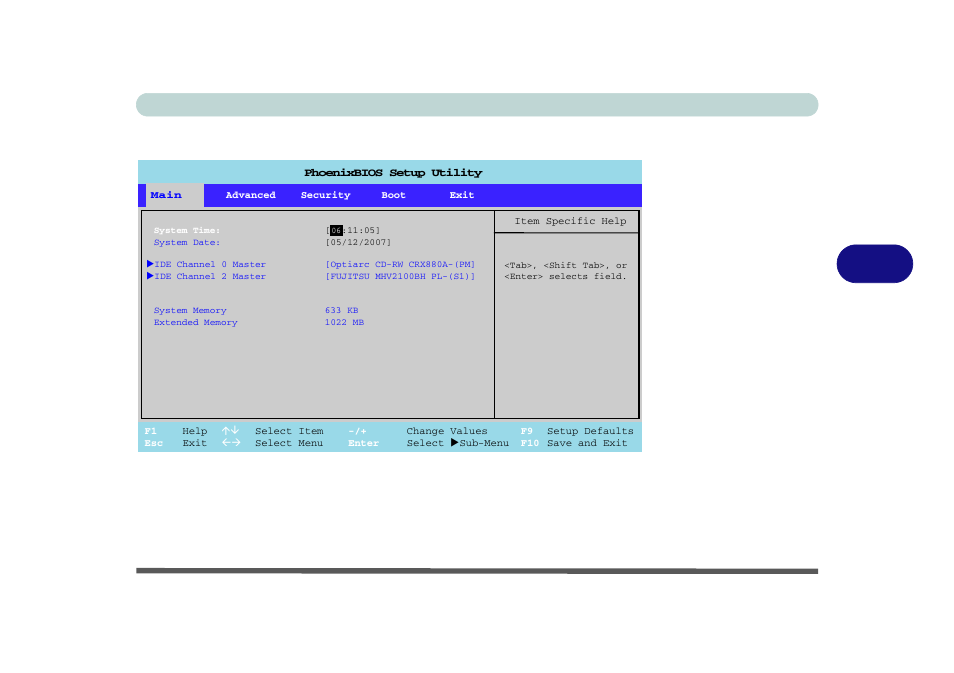 Main menu, System time & date (main menu), Main menu -5 system time & date (main menu) -5 | Bios utilities main menu 5 - 5, Figure 5 - 2 | chiliGREEN 17 M670SU MK2 User Manual | Page 87 / 224