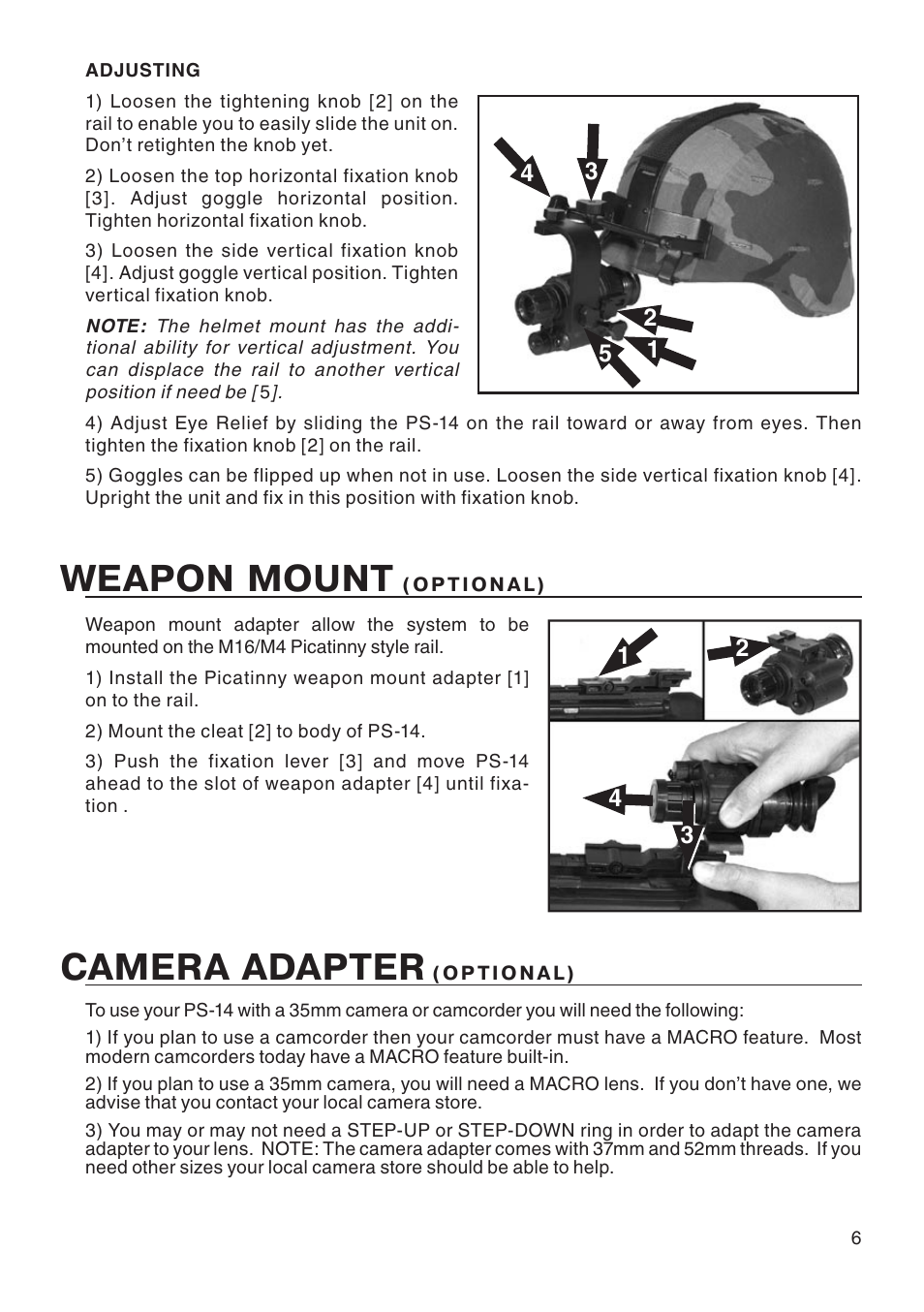 Weapon mount, Camera adapter | ATN PS14 User Manual | Page 7 / 12
